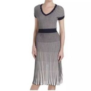 BCBGMaxazria Biella V-neck pleated midi dress size medium short sleeve